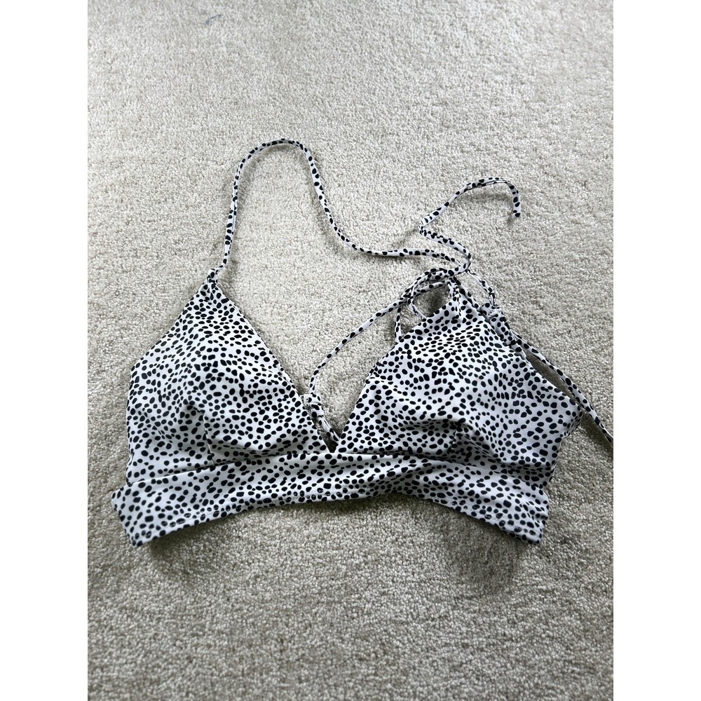 Shein Bikini Top Womens Large White Black Dalmatian Print Triangle‎ Wrap Strappy